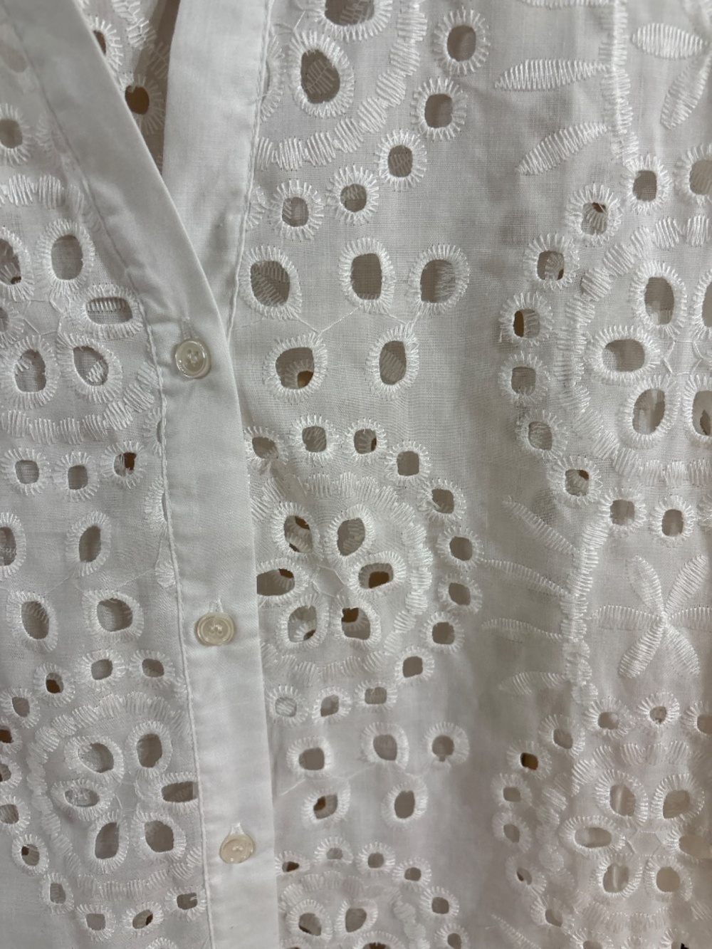White eyelet button-up 3/4 shirt, size small - Picture 2 of 7
